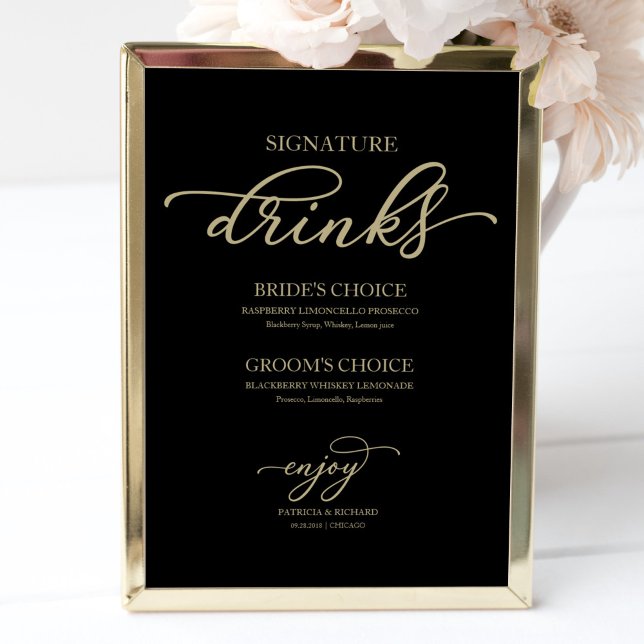 Poster Bebidas com Selo Chic Dourado Script Preto (Criador carregado)