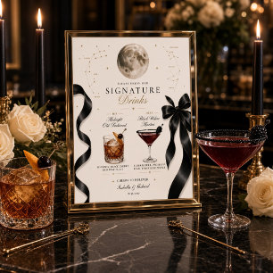 Poster Bebidas com Selo da Lua Celestial de Luxo