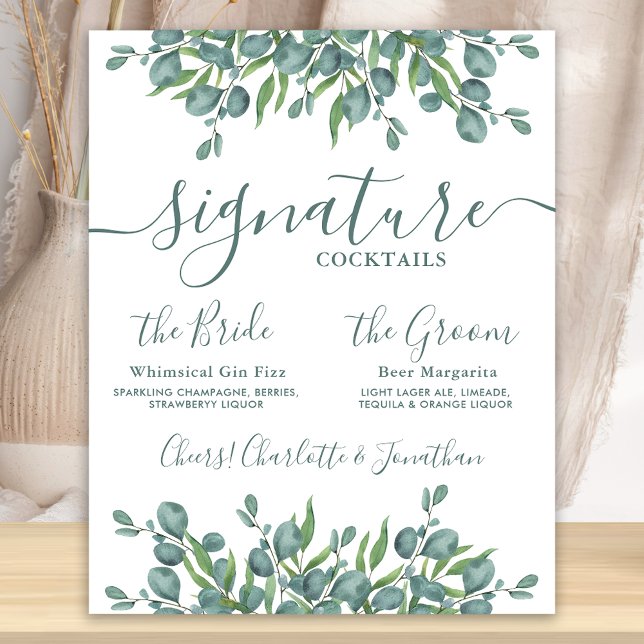 Poster Bebidas com Selo Eucalipto Casamento Personalizado (Criador carregado)