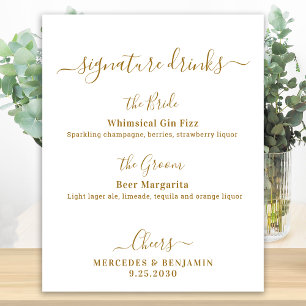 Poster Bebidas com Selo Pessoalizado Dourado para Bar de