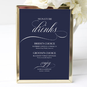 Poster Bebidas com Selo Sinal de Casamento Azul-Marinho E