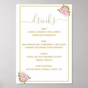 Poster Bebidas cor-de-rosa bonitas Menú dos rosas