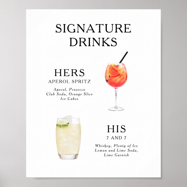 Poster Bebidas de Assinatura Cartaz de Menu de Coquetel d (Frente)