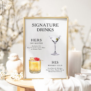Poster Bebidas de Assinatura Cartaz de Menu de Coquetel d