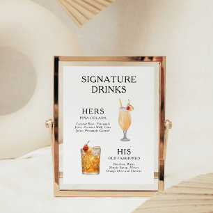 Poster Bebidas de Assinatura Cartaz de Menu de Coquetel d