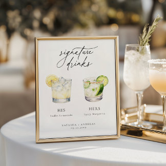 Poster Bebidas de Assinatura Casamento Chic Contemporâneo
