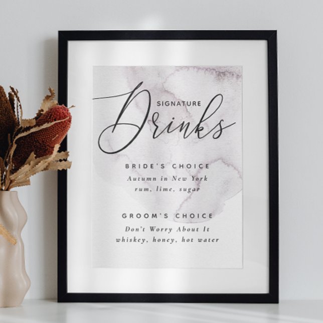 Poster Bebidas de assinatura. Casamento elegante roxo e D (Criador carregado)