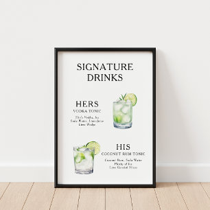 Poster Bebidas de Assinatura Coquetel de Casamento