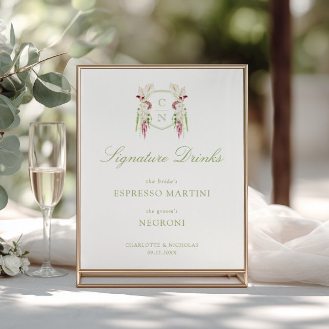 Poster Bebidas de Assinatura de Casamento com Monograma F (Criador carregado)
