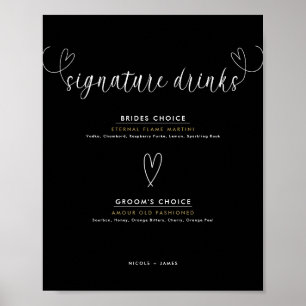 Poster Bebidas de Assinatura de Casamento Corações Modern