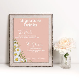 Poster Bebidas de Assinatura de Dígitos Rosa e Brancos