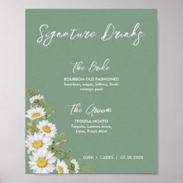 Poster Bebidas de Assinatura do Basil Green & White Daisi