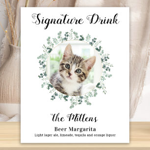 Poster Bebidas de Assinatura do Casamento de Gato Bar de