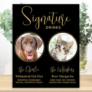 Poster Bebidas de Assinatura Dourada Pet Negra De Casamen