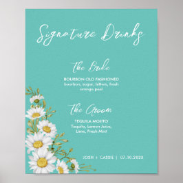 Poster Bebidas de Assinatura Leves Teal & White Daisies