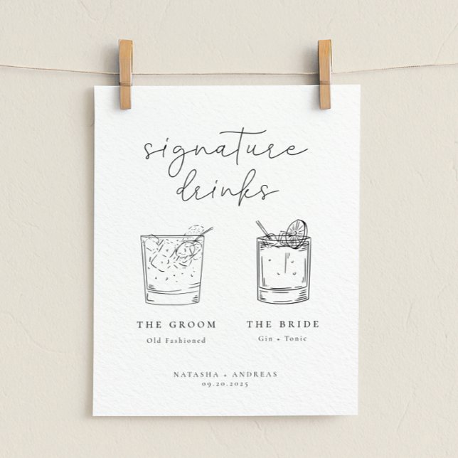 Poster Bebidas de assinatura minimalistas Chic contemporâ (Criador carregado)