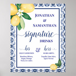 Poster Bebidas de Assinatura Recepção de Casamento Medite