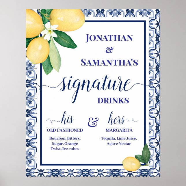 Poster Bebidas de Assinatura Recepção de Casamento Medite (Frente)