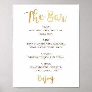 Poster Bebidas de casamento Douradas. Bar de álcool simpl