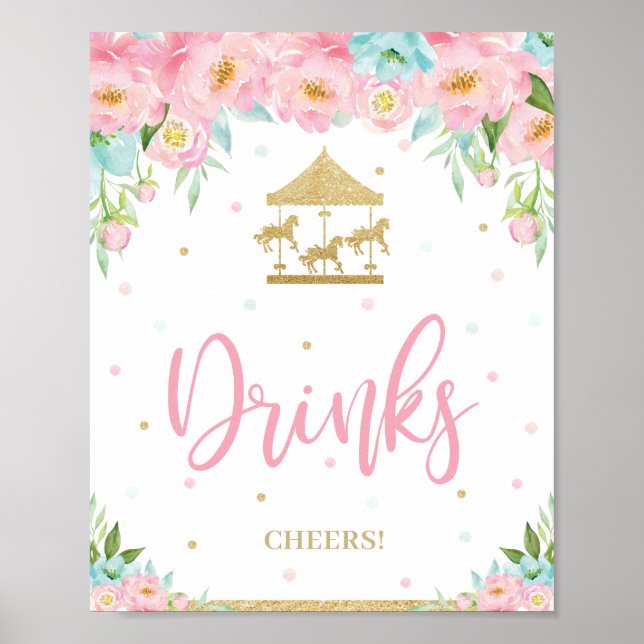 Poster Bebidas De Chá De Aniversário De Carrossel Floral  (Frente)