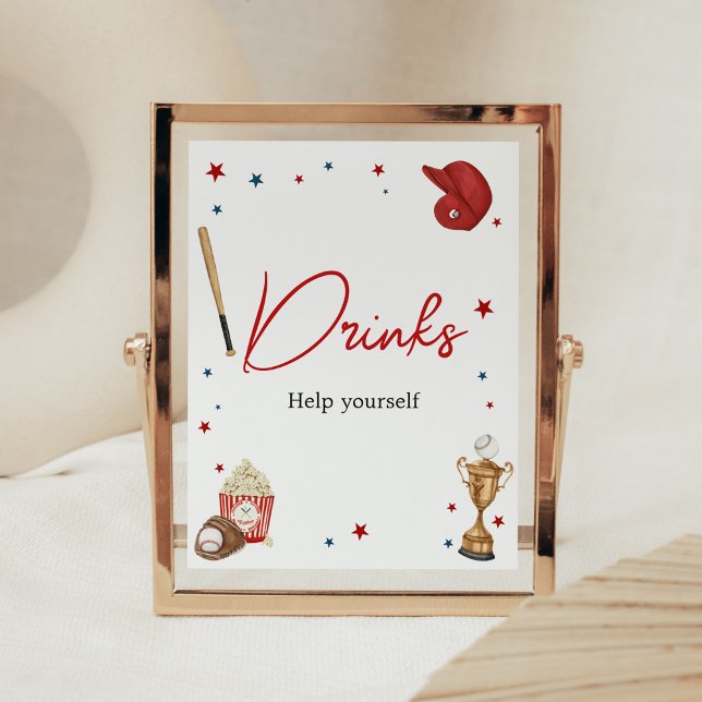 Poster Bebidas de Chá de fraldas de beisebol (Oh Boy Little Slugger Baby Shower Drinks Sign)