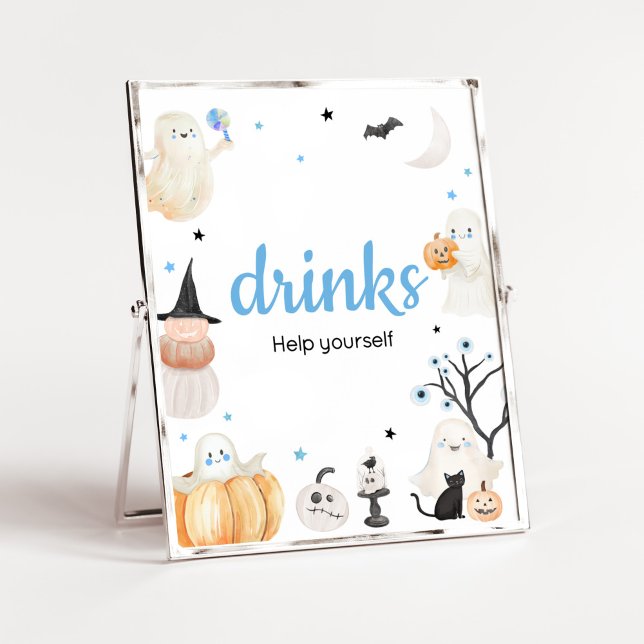 Poster Bebidas De Chá de fraldas De Boo De Halloween (A Little Boo Baby Shower Drinks Sign)