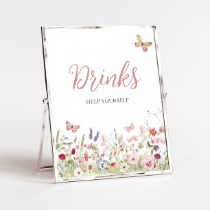 Poster Bebidas de Chá de fraldas de borboletas de flores 