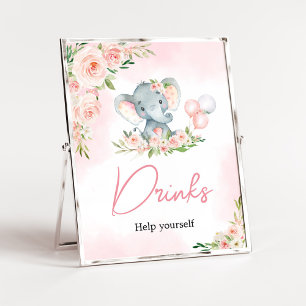 Poster Bebidas De Chá de fraldas De Elefante Floral Cor-D