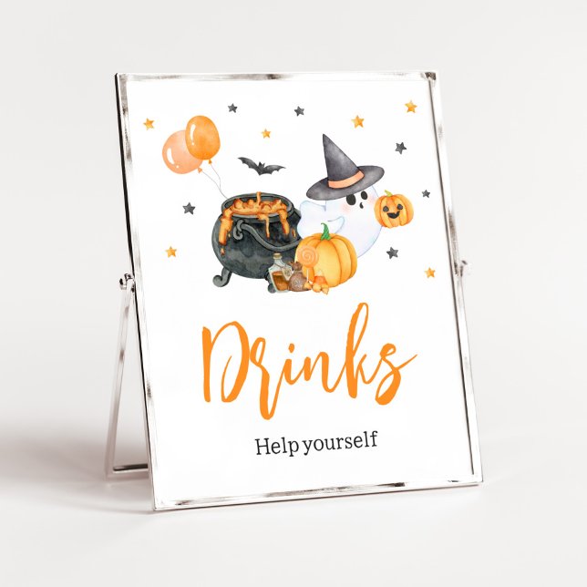 Poster Bebidas De Chá de fraldas De Fantasma Laranja Pequ (Ghost Halloween Baby Shower Drinks Sign)