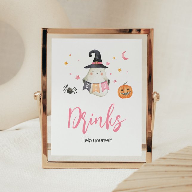 Poster Bebidas de Chá de fraldas de Pequeno Boo, Fantasma (Little Boo Baby Shower Drinks Sign)