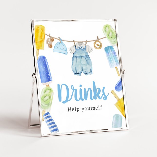 Poster Bebidas De Chá de fraldas De Picolé (Popsicle Baby Shower Drinks Sign)