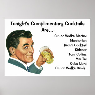 Poster Bebidas de Coquetéis Antigos, Homem Bebendo Drinks