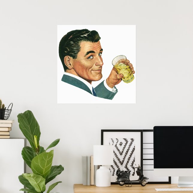 Pôster Bebidas de Coquetéis Vintage, Homem Bebendo Drinks (Escritório em casa)