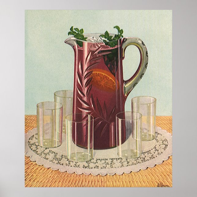 Pôster Bebidas e Bebidas Vintage, Pitcher de Sangria (Frente)