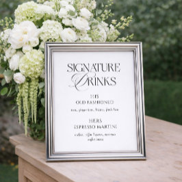 Poster Bebidas Elegantes de Casamento Preto e Branco com