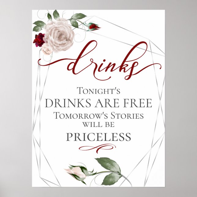 Poster Bebidas Engraçadas Menu Bar Sinal Blush Rosa (Frente)