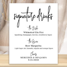 Bebidas Especiais Barra de Casamento com Caligrafi