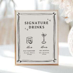 Poster Bebidas Especiais com Desenhos Caprichosos à Mão