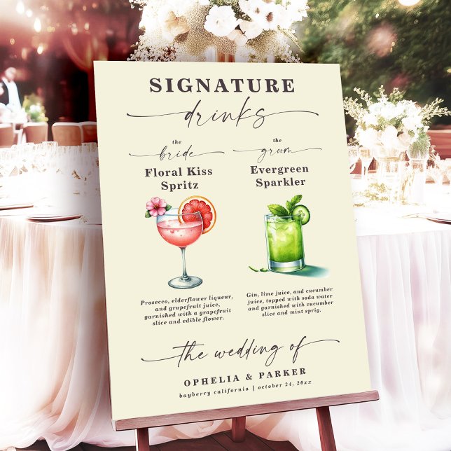 Poster Bebidas Especiais do Casamento da Ophelia (Say "I DO" to Romantic Watercolor Florals and a Cottagecore Vibe with the Ophelia Wedding Suite.)
