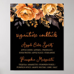 Poster Bebidas Especiais Florais de Halloween Laranja e P