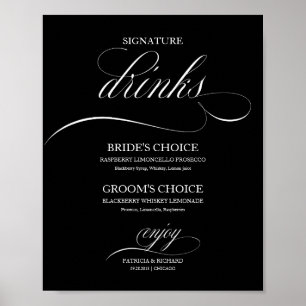 Poster Bebidas Especiais Sinal de Casamento Preto Elegant