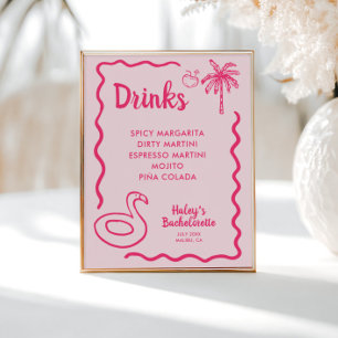 Poster Bebidas Finais De Baquelorette Flamingle Desenhada
