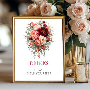 Poster Bebidas Florais Boêmias Vermelho Profundo 8x10 Cas