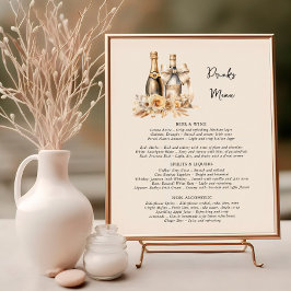 Poster Bebidas Menu Garrafas e Flores Casamento Neutro