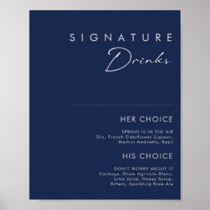 Poster Bebidas Modernas com Assinatura Azul-Navy Prata Mi
