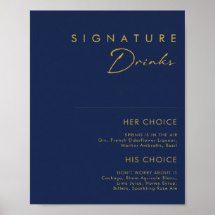 Poster Bebidas Modernas Minimalistas Azul Marinho Dourado