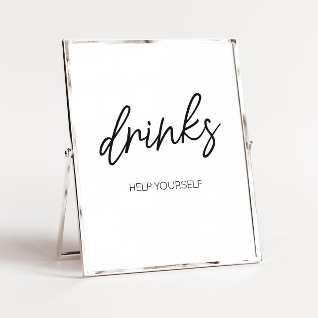 Poster Bebidas Negras e Brancas Minimalistas (White Minimalist Heart Baby Shower Drinks Sign)
