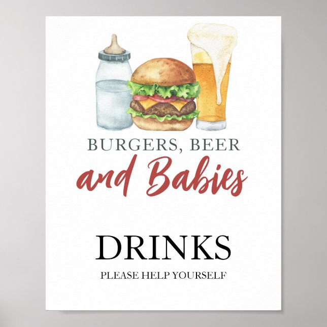 Poster Bebidas para chá de bebê Burgers e Bebês (Frente)