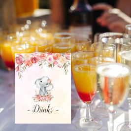Poster Bebidas para Chá de Bebê de Elefante Bebê