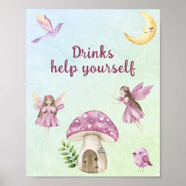 Poster Bebidas para chá de bebê de fada (Frente)